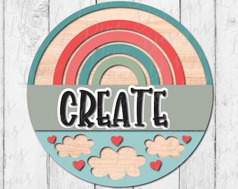 Rainbow and clouds sign, whimsical sign, Rainbow SVG, play room, kids room sign, clouds SVG, Create SVG, Play svg, Glowforge, laser cut file