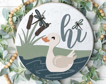 Duck Pond sign, Duck welcome sign SVG, Dragonfly door hanger svg, cabin round sign, summer hello sign, Glowforge Svg, laser cut file