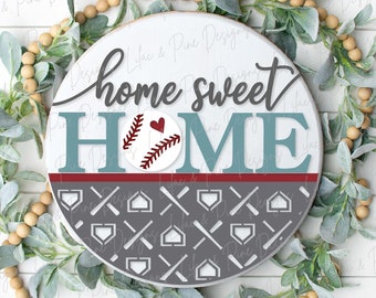 Baseball Home Sweet Home Door Hanger SVG | Sports Round Welcome Sign | Laser Cut File | Cricut SVG (digital download)