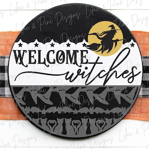 Welcome Witches sign, Halloween door hanger, Witch welcome sign SVG, Witch door hanger SVG, Halloween decor, Glowforge Svg, laser cut file