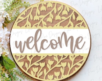spring welcome sign SVG, tulip door hanger, tulip Welcome sign SVG, spring decor, floral svg, Cricut svg, Glowforge SVG, laser cut file