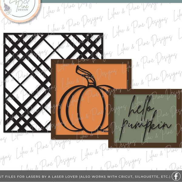 Fall sign set, fall sign bundle SVG, plaid pattern sign, pumpkin svg, hello pumpkin svg, fall mantle decor, Glowforge Svg, laser cut file