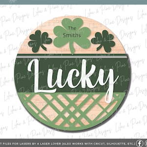 Lucky St Patrick Welcome door hanger SVG, personalized welcome SVG, Blessed St Paddy welcome sign, shamrock SVG, Glowforge file, laser svg