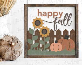 happy fall sign SVG, fall fence sign SVG, pumpkin and sunflower sign svg, fall decor, fall farmhouse svg, Glowforge SVG, laser cut file