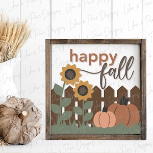 heureux signe d'automne SVG, signe de clôture d'automne SVG, svg signe citrouille et tournesol, décoration automne, svg ferme automne, Glowforge SVG, fichier découpé au laser