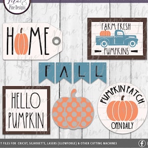 Pumpkin Tier Tray SVG bundle, Fall Tier Tray Sign Bundle SVG, Modern Farmhouse SVG,  Pumpkin Svg, Glowforge laser file, Laser file, Fall Svg