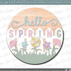 Accrocheur de porte Hello Spring SVG, SVG de signe de printemps, fleurs svg, SVG de bienvenue de printemps, décoration de porche Hello Spring, Glowforge Svg, fichier découpé au laser