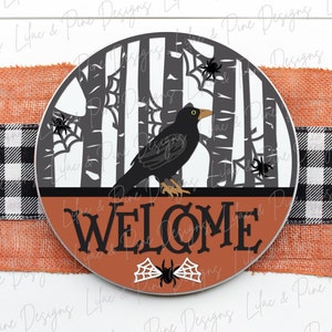 Cartello di Halloween con corvo, cartello da appendere alla porta di Halloween in formato SVG, cartello di benvenuto nella foresta spettrale in formato SVG, decorazioni di Halloween, corvo in formato SVG, Glowforge in formato SVG, file tagliato al laser