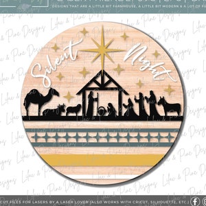Silent Night Nativity door hanger sign, Holy Night SVG, Nativity welcome SVG, manger SVG, Christmas welcome, laser file, Glowforge file