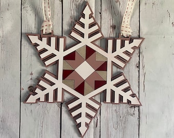 Barn quilt Snowflake SVG, Snow cut file, snowflake ornament SVG, Christmas door hanger, winter holiday decor, laser cut file, Glowforge svg