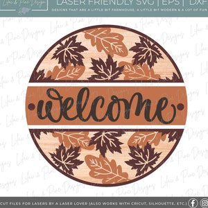 Colgador de puerta con hojas de otoño SVG, letrero de bienvenida de otoño, letrero de hola de otoño SVG, decoración de otoño, colgador de puerta con hojas de otoño, Glowforge SVG, archivo cortado con láser