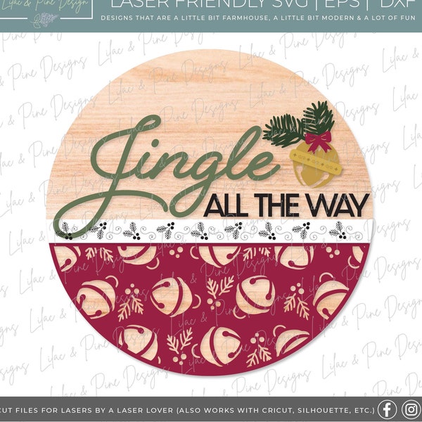 Jingle All the Way sign SVG, Christmas welcome sign SVG, Christmas door hanger SVG, Jingle Bells sign svg, Glowforge Svg, laser cut file