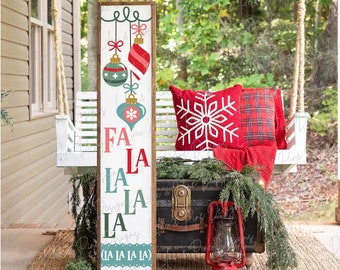 Letrero de bienvenida con adorno navideño SVG, Letrero de porche con adorno vintage, Letrero de bienvenida Fa la la SVG, Decoración navideña, Glowforge SVG, archivo cortado con láser