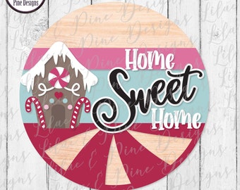 Christmas door hanger SVG, Gingerbread Home Sweet Home SVG, Gingerbread Christmas sign, candy cane svg, laser cut file, Glowforge file