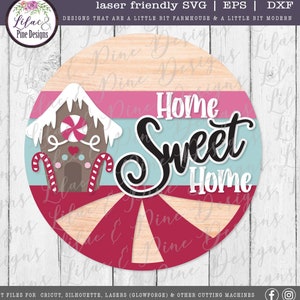 Weihnachten Türschild SVG, Lebkuchen Home Sweet Home SVG, Lebkuchen Weihnachtsschild, Zuckerstange SVG, Laser geschnitten Datei, Glowforge Datei