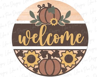 Jesienny wieszak na drzwi SVG, Dyniowy znak powitalny, Słonecznikowy wieszak na drzwi SVG, jesienny wystrój ganku, jesienny znak, Glowforge SVG, plik wycinany laserowo