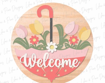 Welcome Spring Round Sign SVG, Spring Floral Door Round SVG, Tulip Svg ...