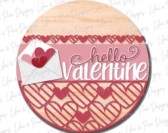 hello Valentine sign SVG, Valentine door hanger, Valentine envelope svg, heart SVG, Valentine door decor, Glowforge file, laser svg