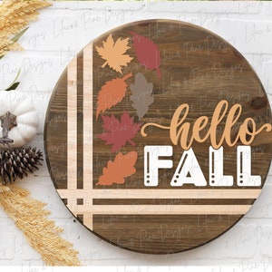 Hello Fall door hanger SVG, Fall leaves welcome sign SVG, Fall door hanger svg, Fall porch decor svg, Glowforge Svg, laser cut file