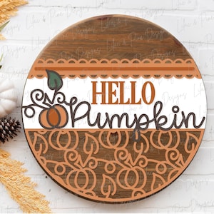 Hello Pumpkin door hanger SVG, Pumpkin welcome sign SVG, Fall door hanger svg, Fall porch decor, Autumn svg, Glowforge SVG, laser cut file