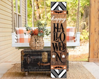 Happy Halloween sign SVG, Halloween porch sign SVG, Bats welcome sign SVG, Halloween porch decor, vertical sign svg, Glowforge laser Svg