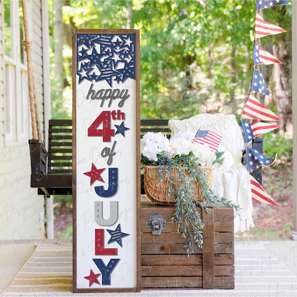 4th of July porch leaner, Fourth of July welcome sign SVG, Patriotic porch decor, Stars and Stripes svg, Glowforge SVG, laser cut file