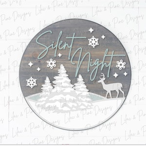 Noche de paz SVG, cartel de bienvenida de Navidad SVG, colgador de puerta de Navidad SVG, cartel de bosque invernal, decoración navideña, Glowforge Svg, archivo cortado con láser