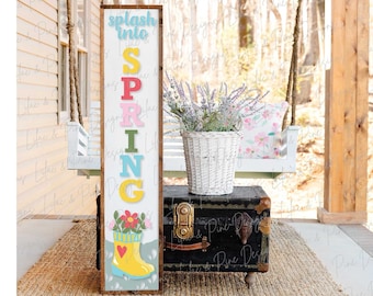 Frühling Veranda Zeichen SVG, Frühling Veranda schlanker, Regen Stiefel Willkommensschild, Frühlingsdekor, Gummistiefel vertikales Zeichen SVG, Glowforge SVG, Laserschnittdatei