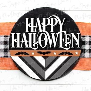 Happy Halloween door hanger SVG, Boho bat door hanger, Boho welcome sign SVG, Halloween welcome sign, Halloween decor, Glowforge laser SVG