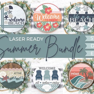 Sommer Willkommensschild SVG-Bundle, Küstentürschild SVG, nautisches SVG, Glowforge-Dateien, Laserschnittdatei, Glowforge-Dateien, Strand-Svg, Muschel-Svg