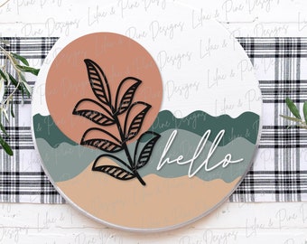 Boho welcome sign SVG, hello door hanger SVG, minimalist round wood sign,  Boho decor svg, Porch welcome SVG, Glowforge Svg, laser svg file