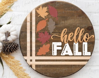 Hello Fall door hanger SVG, Fall leaves welcome sign SVG, Fall door hanger svg, Fall porch decor svg, Glowforge Svg, laser cut file