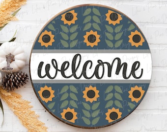 Sunflower door hanger SVG, Sunflower welcome sign SVG, Floral door hanger, fall porch decor, folk art sign, Glowforge Svg, laser cut file