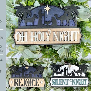 Oh holy Night Nativity scene sign SVG - Religious Christmas decor - Silent Night SVG - baby Jesus in manger SVG - laser cut file