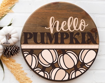 Colgador de puerta de calabaza SVG, colgador de puerta de otoño, letrero de calabaza de ayuda, letrero de bienvenida de calabaza SVG, decoración de otoño, SVG láser Glowforge, archivo cortado con láser
