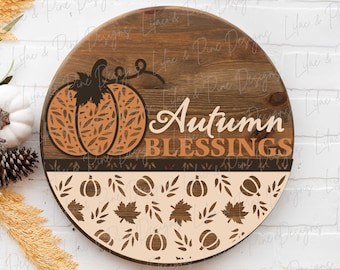 Colgador de puerta de calabaza SVG, colgador de puerta de otoño, letrero de bendiciones de otoño, letrero de bienvenida de calabaza SVG, decoración de otoño, SVG láser Glowforge, archivo cortado con láser