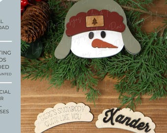 Cute Snowman Ornament SVG Set – Snowman with Customizable Trapper Hat – Laser Cut File for Glowforge, xTool, Lightburn