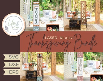 Thanksgiving welcome sign svg bundle, Thanksgiving porch sign, Thankful vertical sign SVG, Give Thanks SVG, Glowforge SVG, laser cut file