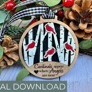 Cardinal Ornament SVG, Cardinals Appear when Angels are Near, Memorial Ornament SVG,  Christmas Ornament, Glowforge SVG, laser cut file