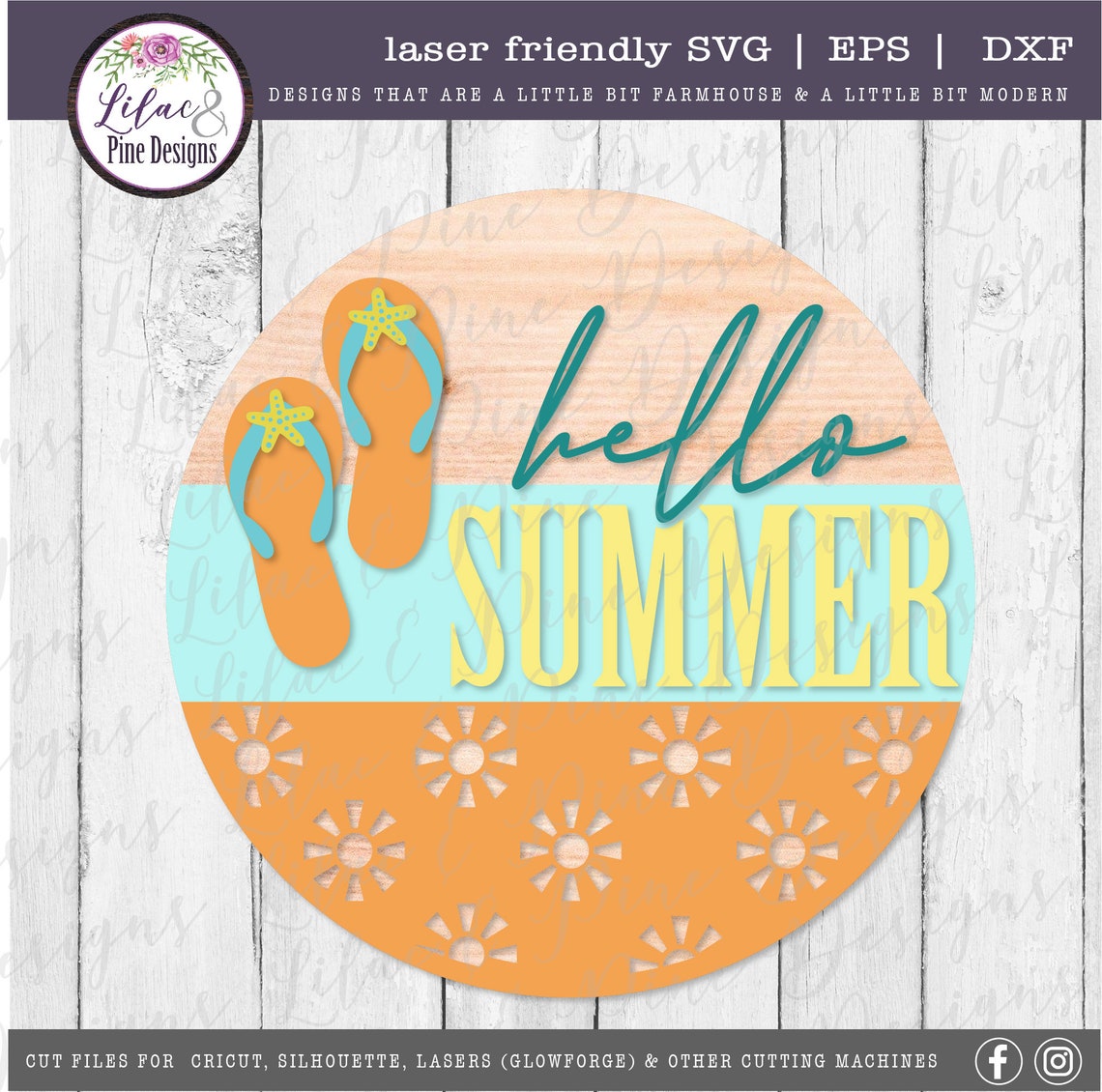Hello Summer flip flop round sign summer door decor SVG | Etsy