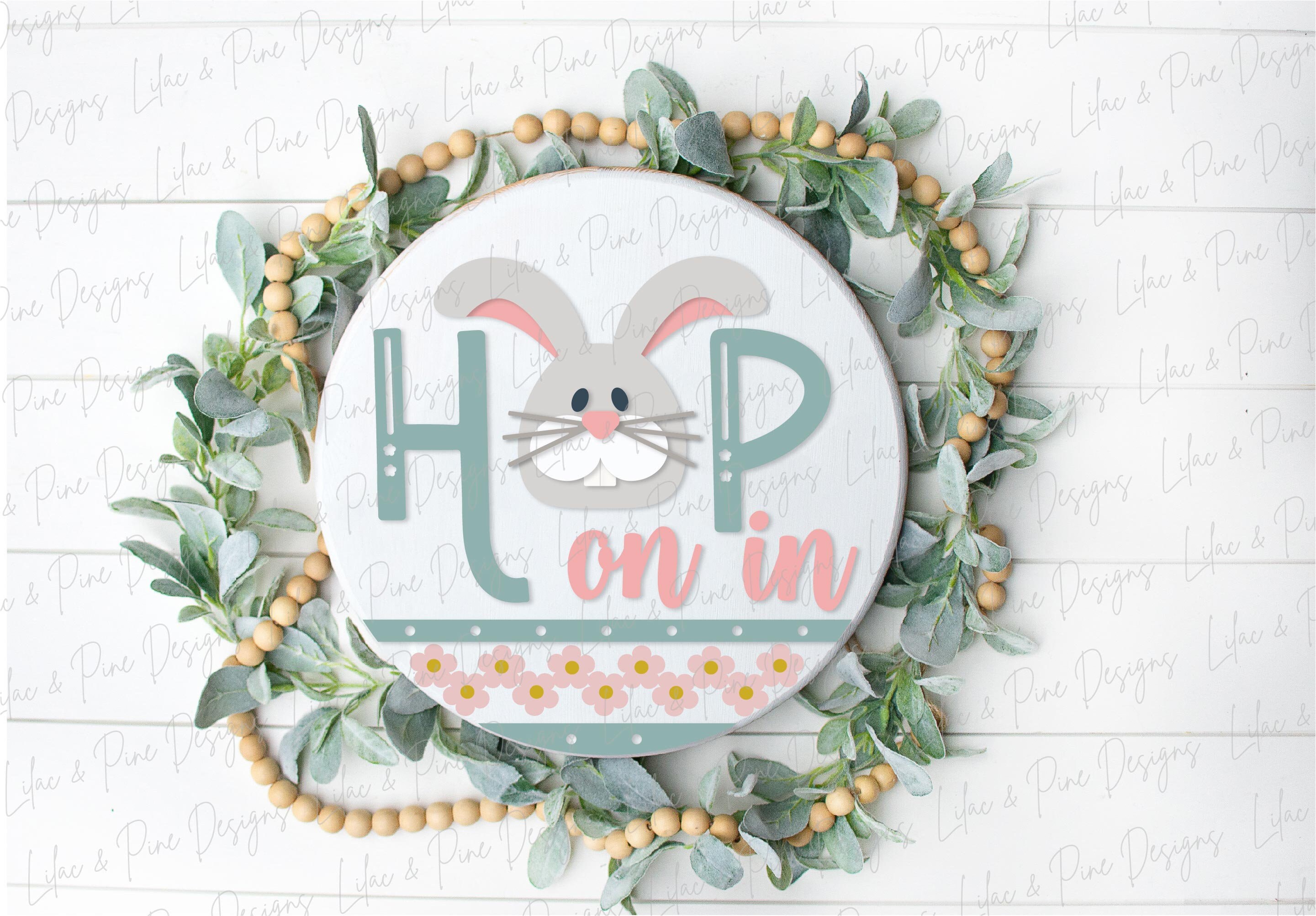 Hop on in Sign SVG, Easter Bunny Door Hanger, Rabbit Welcome SVG, Cute ...