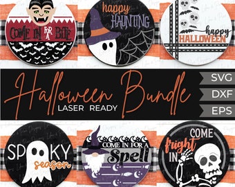Halloween welcome sign bundle svg, Halloween door hanger SVG, spooky season sign SVG, skeleton svg, Happy Halloween svg, Glowforge laser SVG