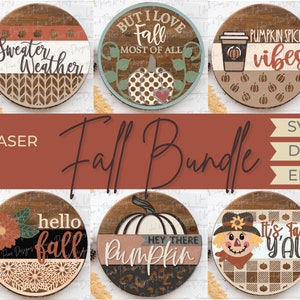 Fall welcome sign bundle, fall door hanger bundle SVG, pumpkin spice SVG, scarecrow svg, fall decor svg, Glowforge Svg, laser cut file