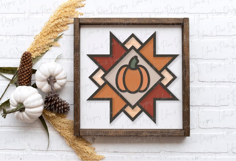 barn quilt pumpkin sign SVG, pumpkin sign svg, fall sign SVG, fall decor svg, quilt svg, boho farmhouse svg, Glowforge SVG, laser cut file image 2