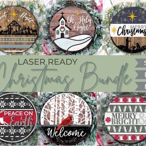 Weihnachten Türschild Bundle, Weihnachtsschild Bundle SVG, Weihnachten Laser-Datei, Weihnachtsschild SVG, Schnee SVG, Glowforge-Dateien, Laserschnittdatei