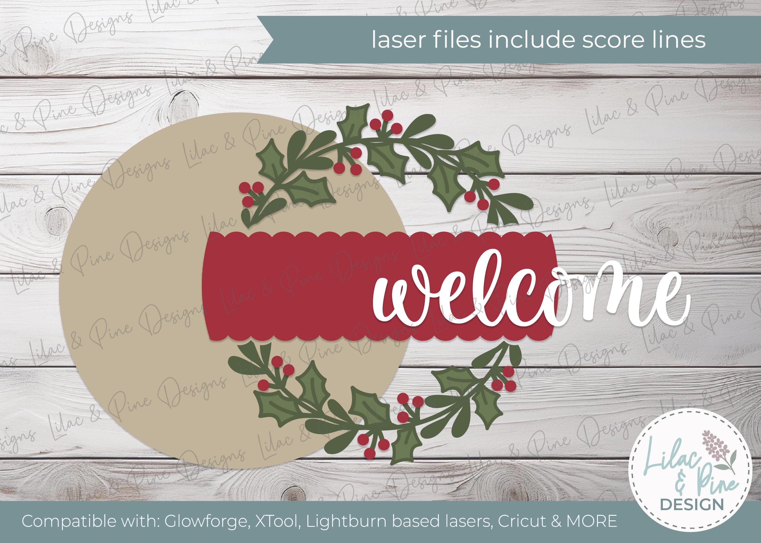 Holly Wreath Welcome Sign - Christmas Door Hanger SVG - Cricut Holiday ...