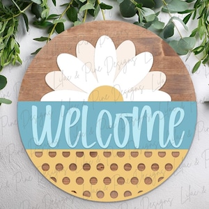 Gänseblümchen Karo Willkommensschild, Sommer Dekor, Willkommen SVG, rundes Holzschild, Bauernhaus Dekor, Gänseblümchen SVG, Plaid SVG, Glowforge SVG, Laserschnittdatei
