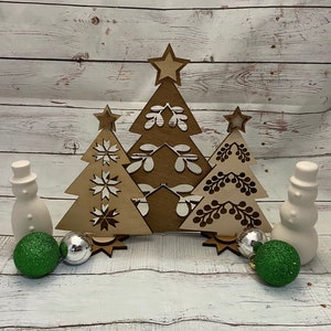 Christmas patterned tree bundle SVG, Holiday mantle decor, Christmas decor bundle, Minimalist Nordic Christmas trees, Glowforge laser SVG