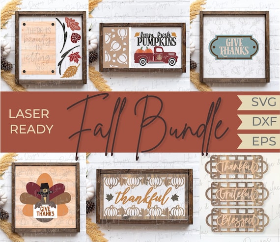 Fall sign bundle SVG, Autumn sign bundle, Thanksgiving SVG, Thankful svg, give thanks svg, fall decor, Glowforge SVG, laser cut file
