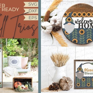 Fall Gnome door hanger SVG, Fall welcome sign, sunflower porch sign SVG, fall porch decor, sunflower sign bundle, Glowforge laser SVG